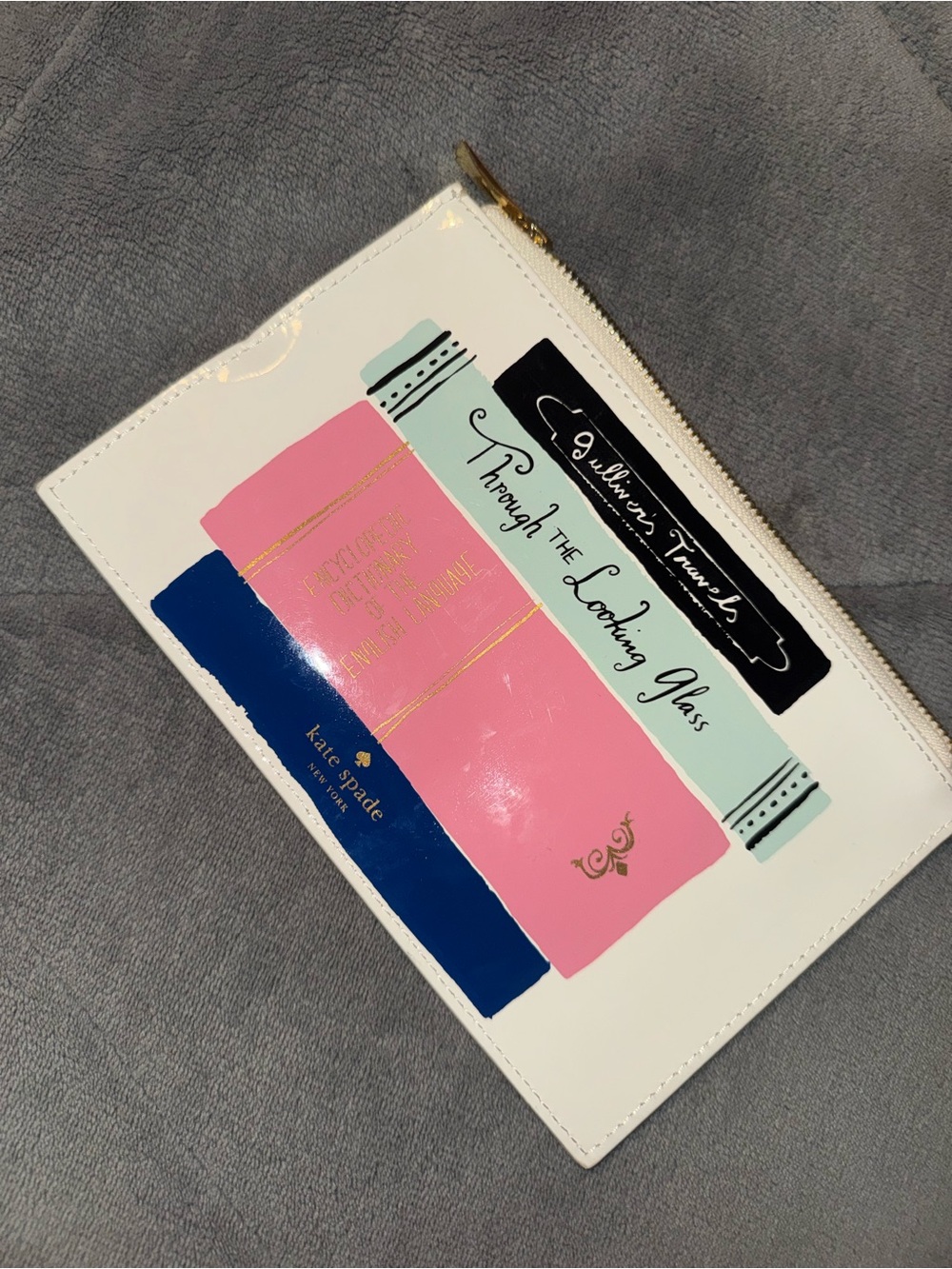 Kate Spade Stack of Classics Book-Stack Zip Pouch with Pink & Blue Accents